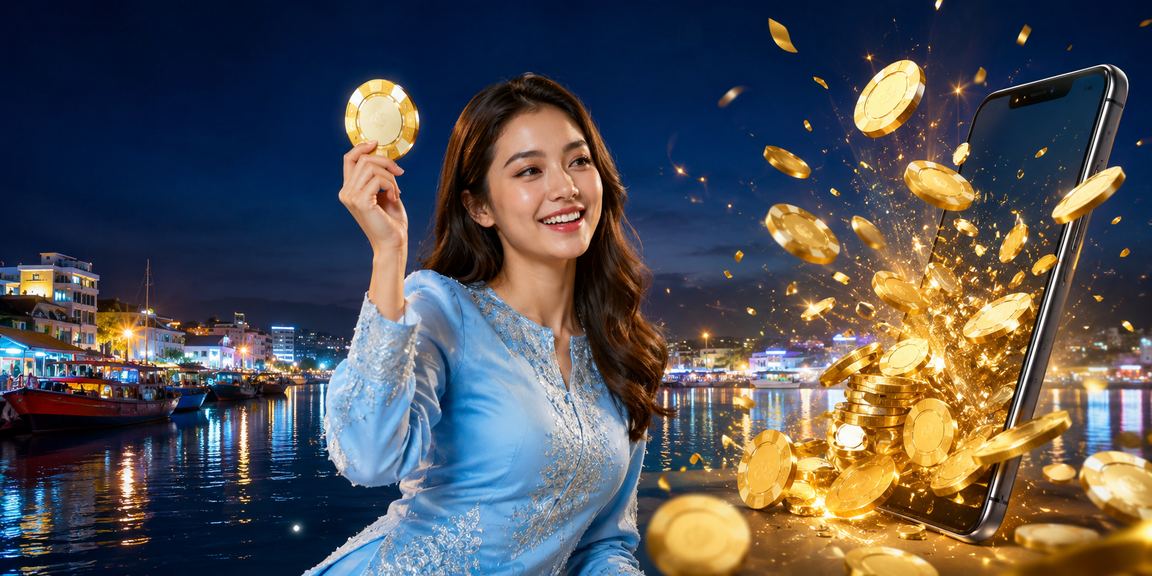 Pengguna Malaysia menggunakan platform 7star pada telefon pintar dengan pakaian tradisional